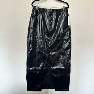 NWT asos amylynn Lupe black faux leather maxi shirt front slit L large women’s